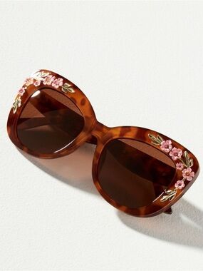 NWT Anthropologie Floral-Trimmed Cat-Eye Sunglasses